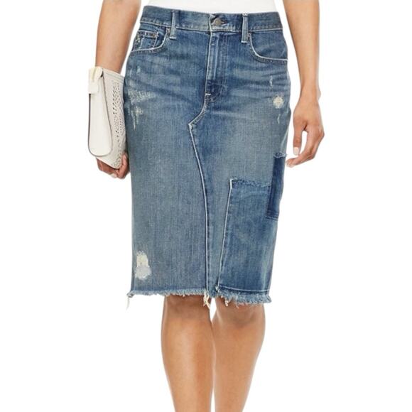 Polo Ralph Lauren Patchwork Vintage Denim Midi Skirt 2 - Picture 1 of 10